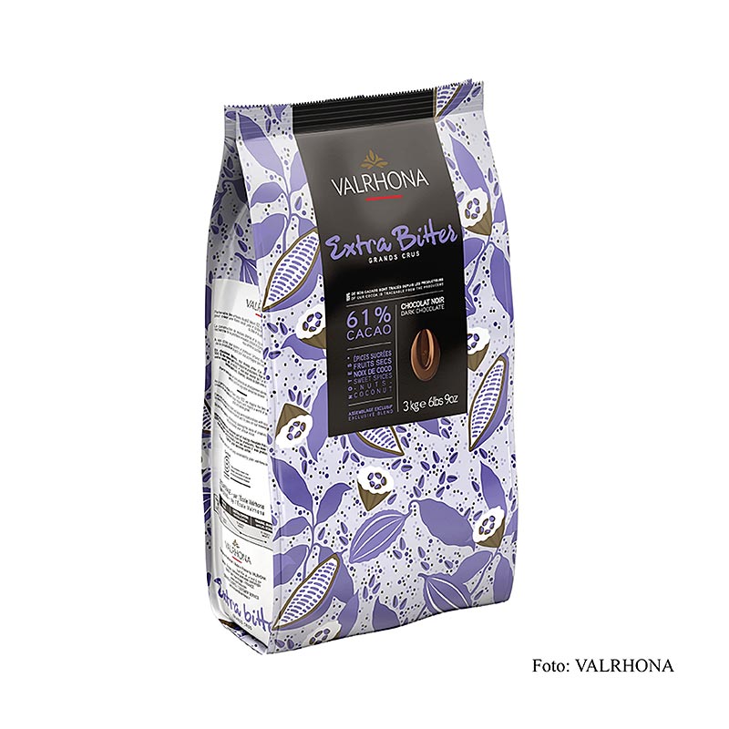 Valrhona Extra Bitter, couverture noire, callets, 61 % Cacao, 3 kg