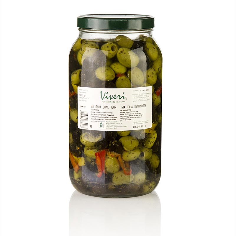 Miscela di olive, olive verdi e nere, snocciolate, in salamoia piccante, Viveri, 3 kg
