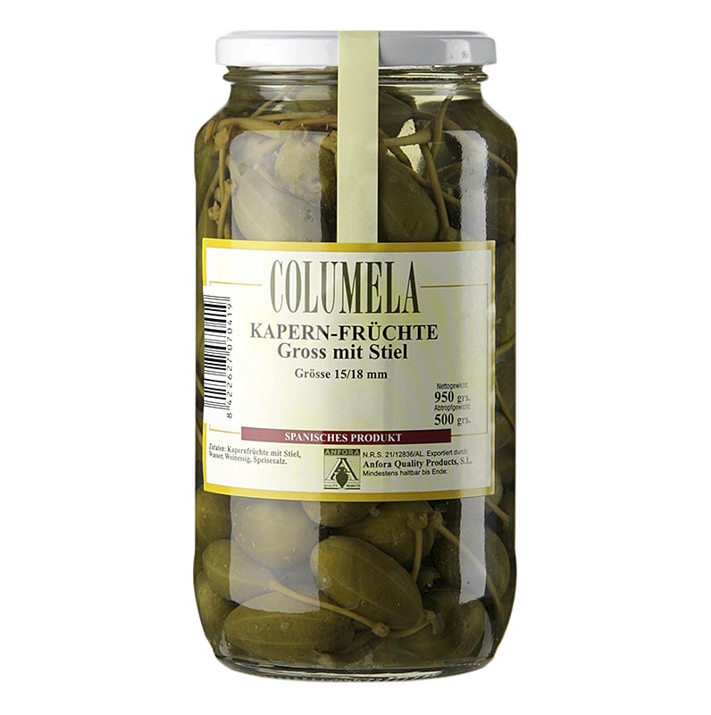 Anfora Quality Products - Kapernfrüchte, medium, mit Stiel, ø 15-18mm, Columela, 950 g