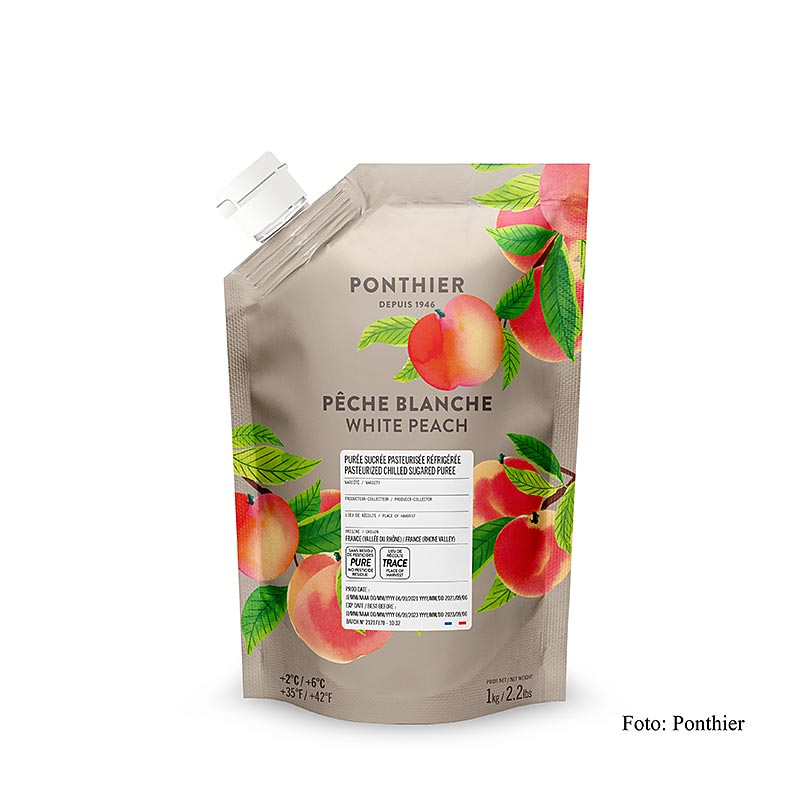 Ponthier Purea di pesche bianche, con zucchero, 1 kg