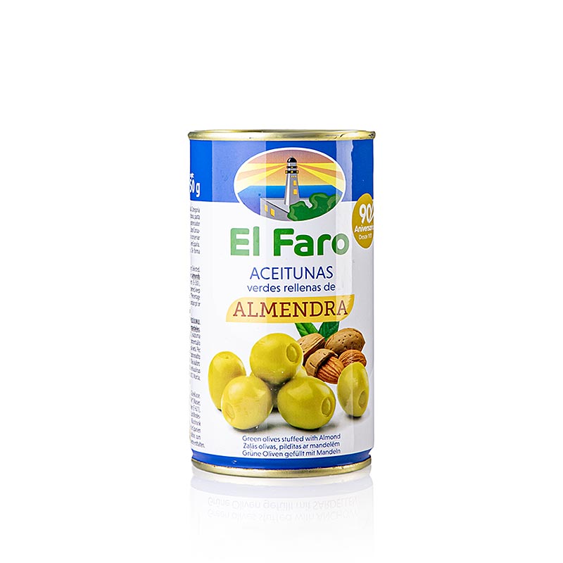Grüne Oliven, ohne Kern, mit Mandeln, in Lake, El Faro, 350 g