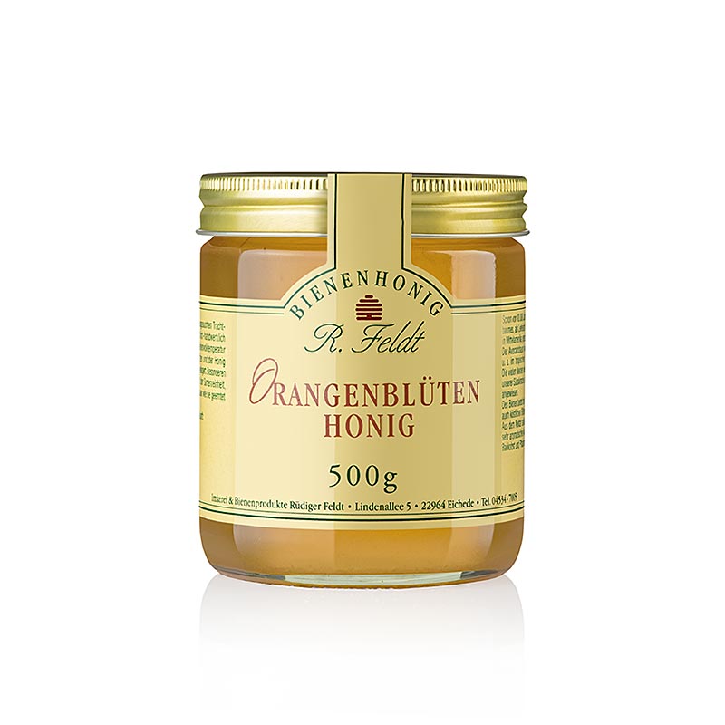 Apiculture Feldt -Miel, couleur or, liquide, doux, 500 g
