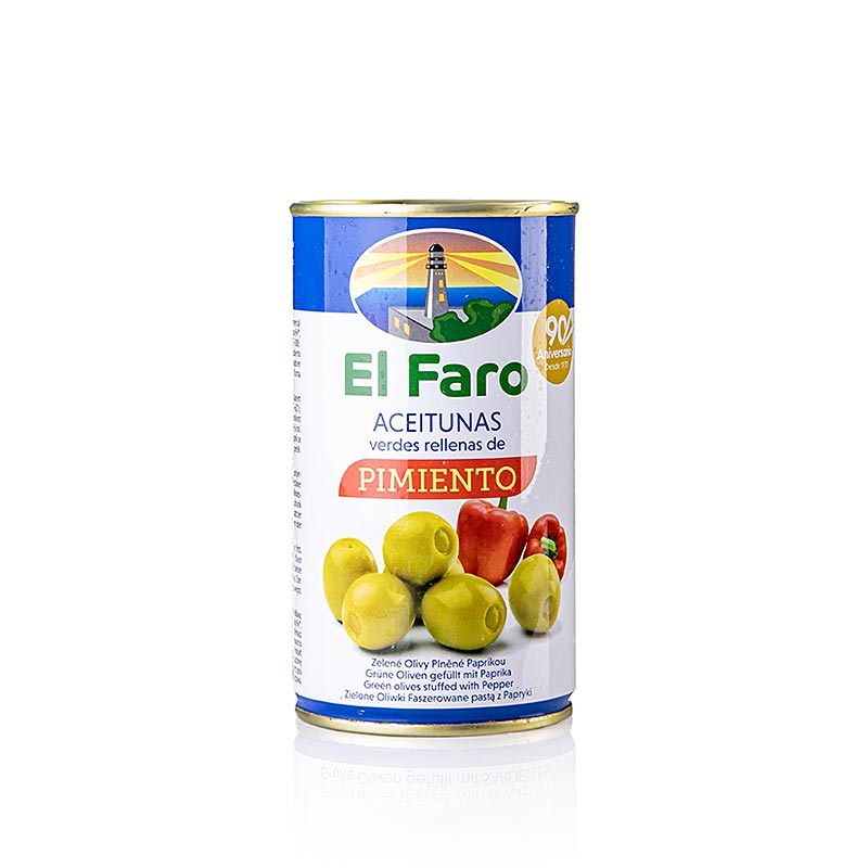 Olives vertes dénoyautées en saumure au paprika, El Faro, 350 g