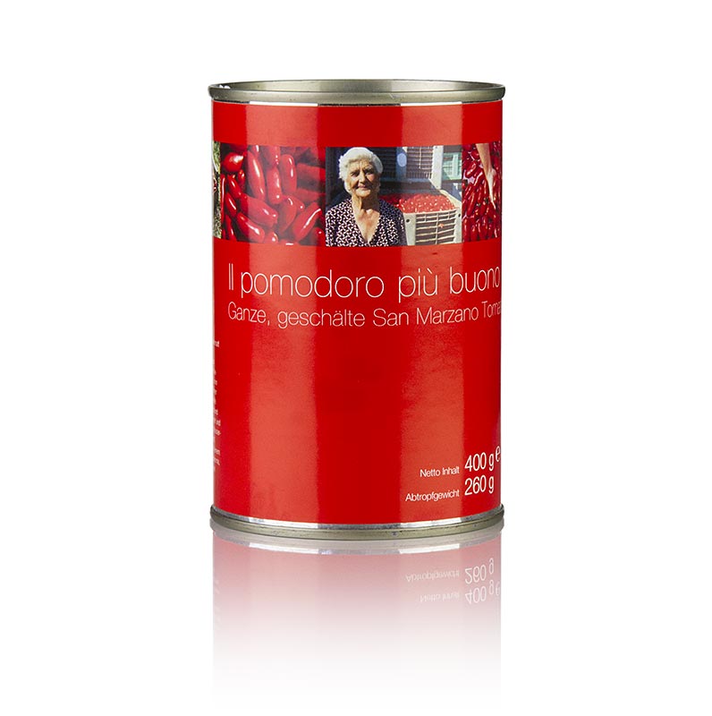 Tomates San Marzano, entières, rouges, pelées, Campanie, Italie, 400 g