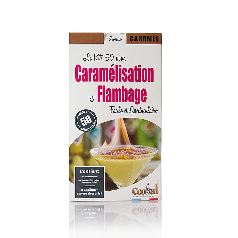 Cookal - Kit pour crème brûlée au caramel, à caraméliser avec de l'essence à flamber, 50 portions, 51 pièces.