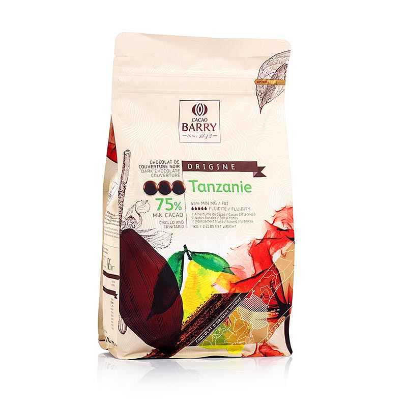 Callebaut - Origine Tanzanie, dunkle Schokolade, Callets, 75% Kakao, 1 kg