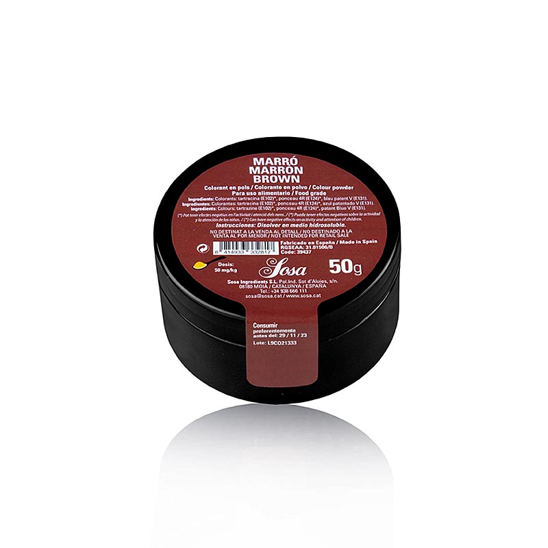 Colorante alimentare Sosa, in polvere, marrone castagna, solubile in acqua, 50 g