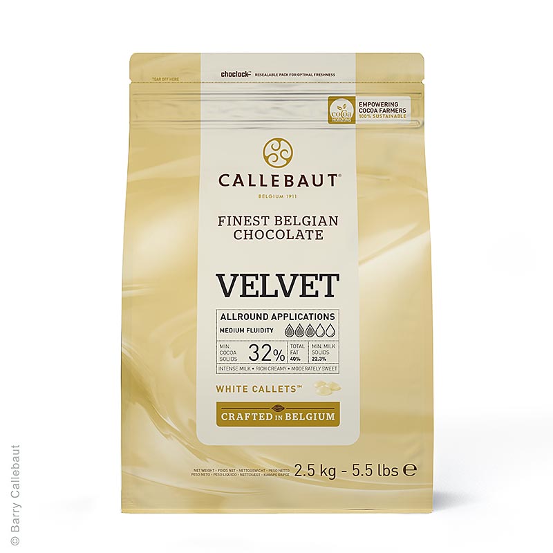 Callebaut - Chocolat blanc « Velvet », Callets, 32 % de beurre de cacao, 23 % de lait, 2,5 kg