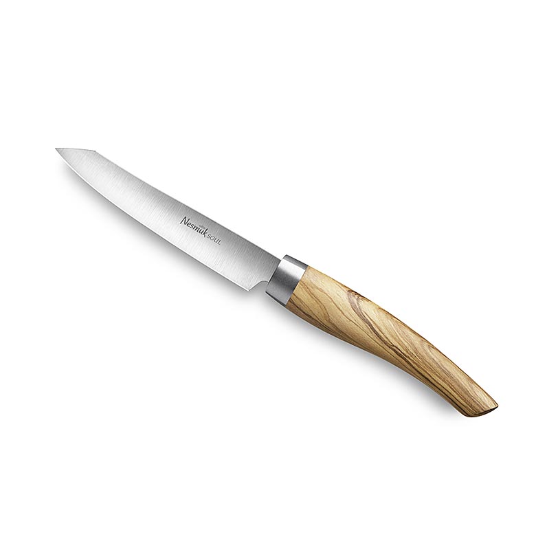 Nesmuk Soul 3.0 Coltello da ufficio/da sbucciatura, 90 mm, ghiera in acciaio inossidabile, manico in legno d'ulivo, 1 pz.