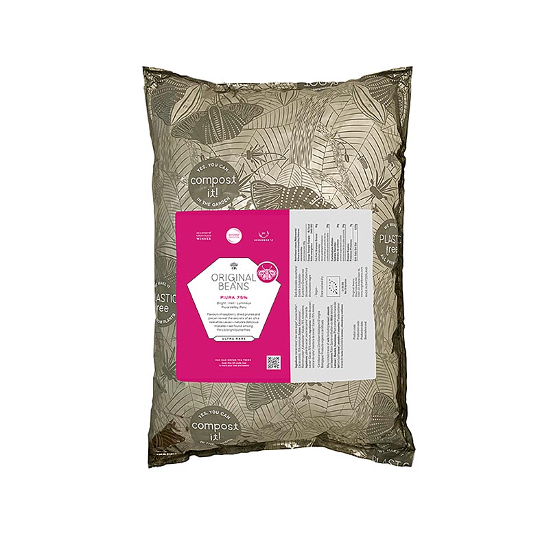Piura Porcelana Perù, 75%, copertura amara, callets, Original Beans, BIO, 2 kg