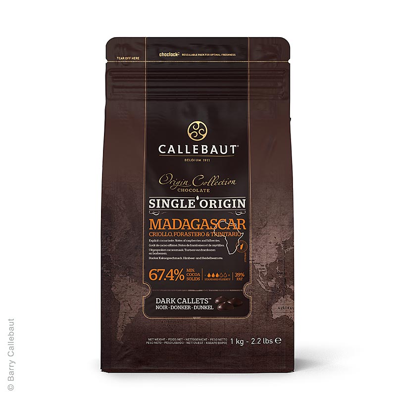 Callebaut - Origine Madagascar, couverture noire, Callets, 67,4 % Cacao, 2,5 kg