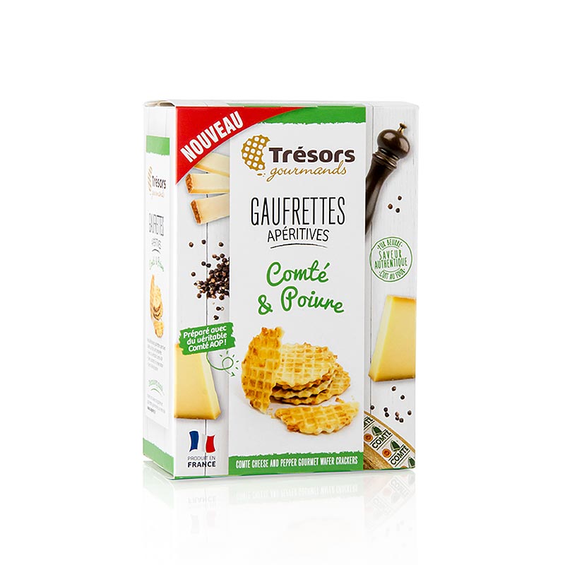 Barsnack Trésors - Gaufrettes, mini cialde francesi al formaggio Comté e Pepe, 60 g