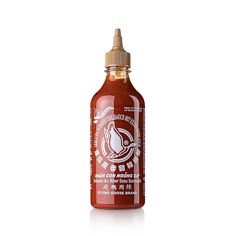 Salsa al peperoncino - Sriracha, piccante, all'aglio, Bottiglia con beccuccio, Flying Goose, 455 ml