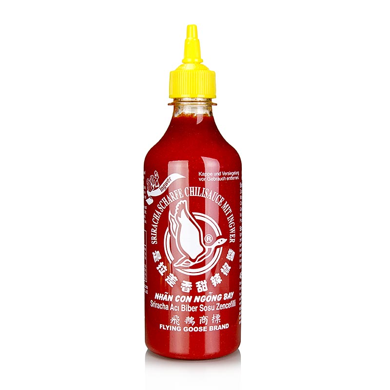 Salsa al peperoncino - Sriracha, piccante, allo zenzero, Bottiglia con beccuccio, Flying Goose, 455 ml