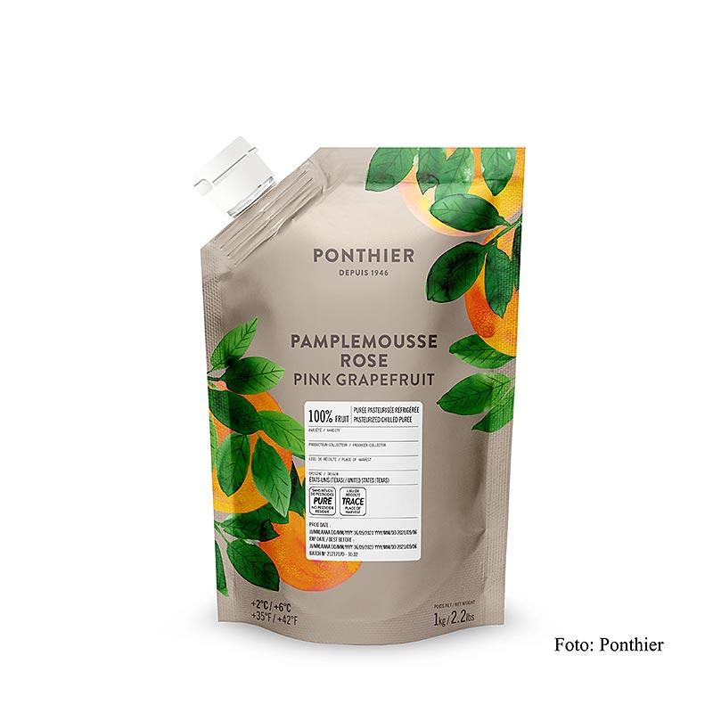 Purée de pamplemousse rose Ponthier, 100 % fruit, sans sucre ajouté, 1 kg