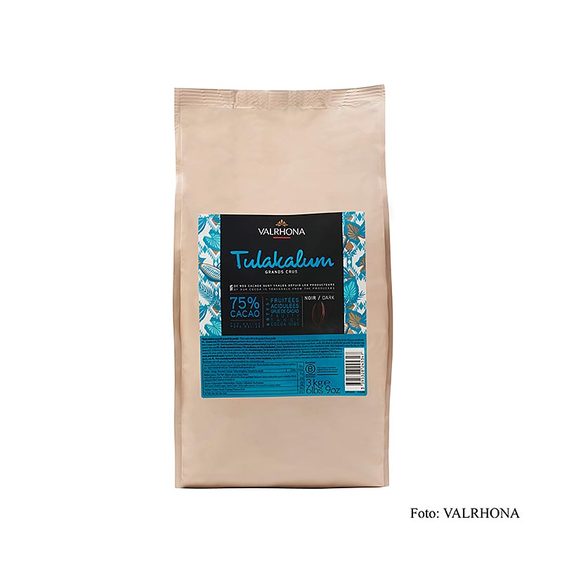 Valrhona Tulakalum, couverture noire, callets, 75 % Cacao, 3 kg