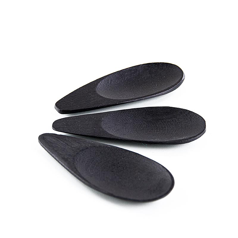 Ciotola in bambù riutilizzabile a forma di cucchiaio, nera, 10x3,8 cm, lavabile in lavastoviglie, 25 pezzi.