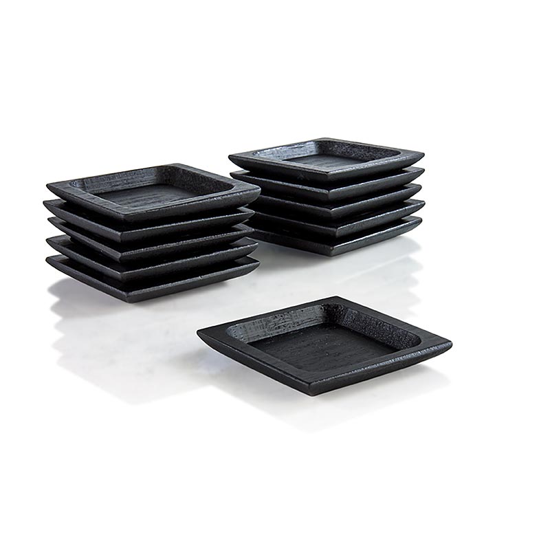 Mehrweg Bambusschale schwarz, flach & massiv, Quadrat 6x6cm, spülmaschinenfest, 25 St