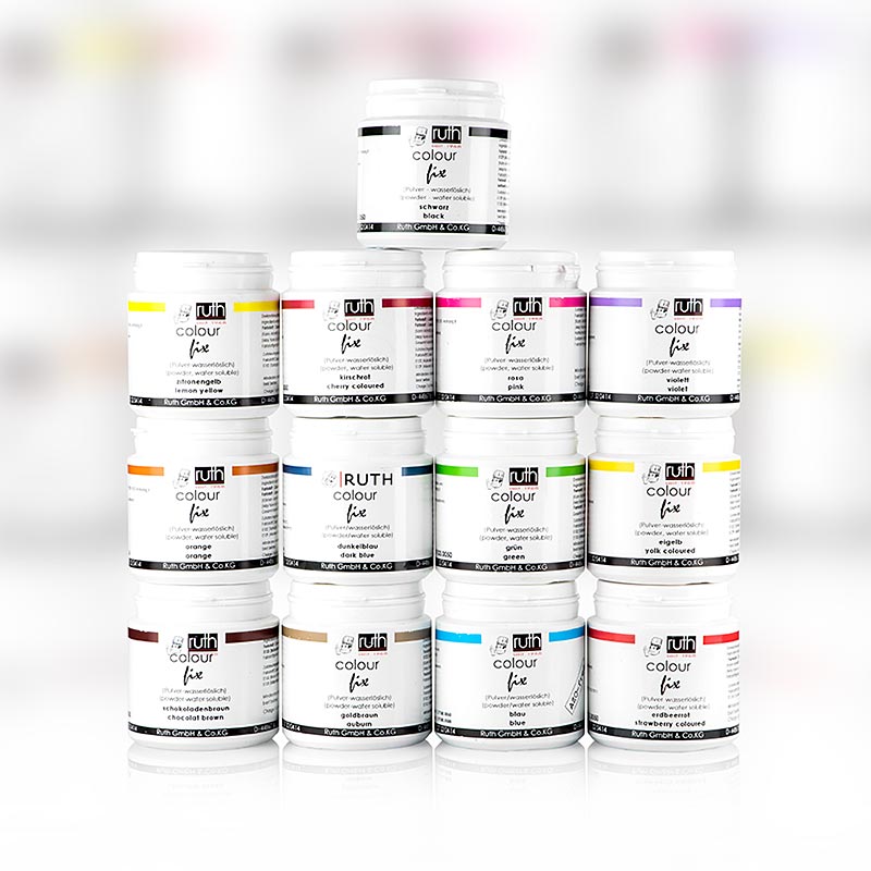Colorants alimentaires , solubles dans l'eau, 13 couleurs, 9150, Ruth, 650 g, 13 x 50 g