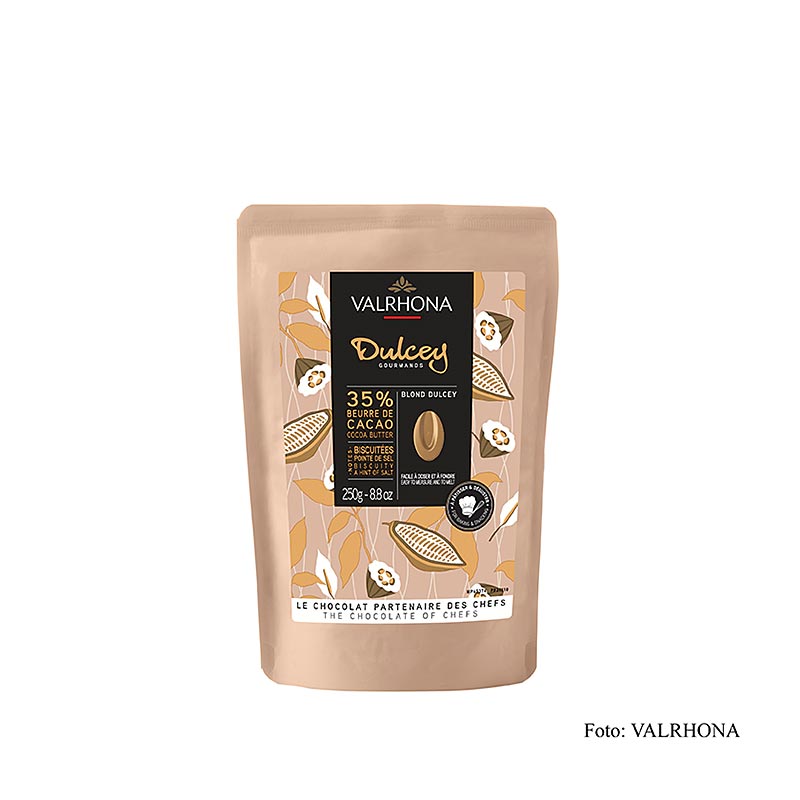 Valrhona Dulcey, couverture blonde, callets, 35 % Cacao, 250 g