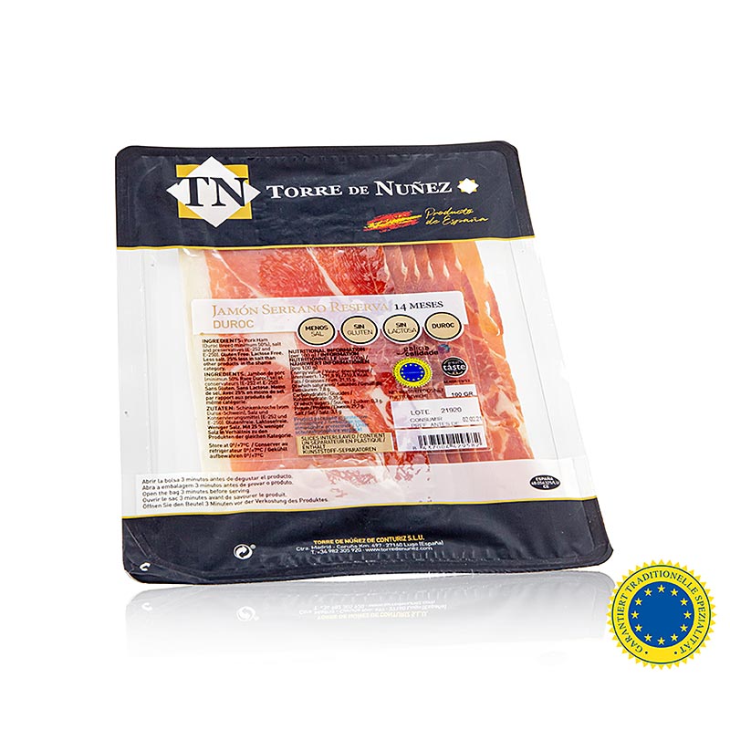 Jamon Serrano Reserva TSG, 14 mesi, prosciutto affettato, Torre de Nunez, 100 g