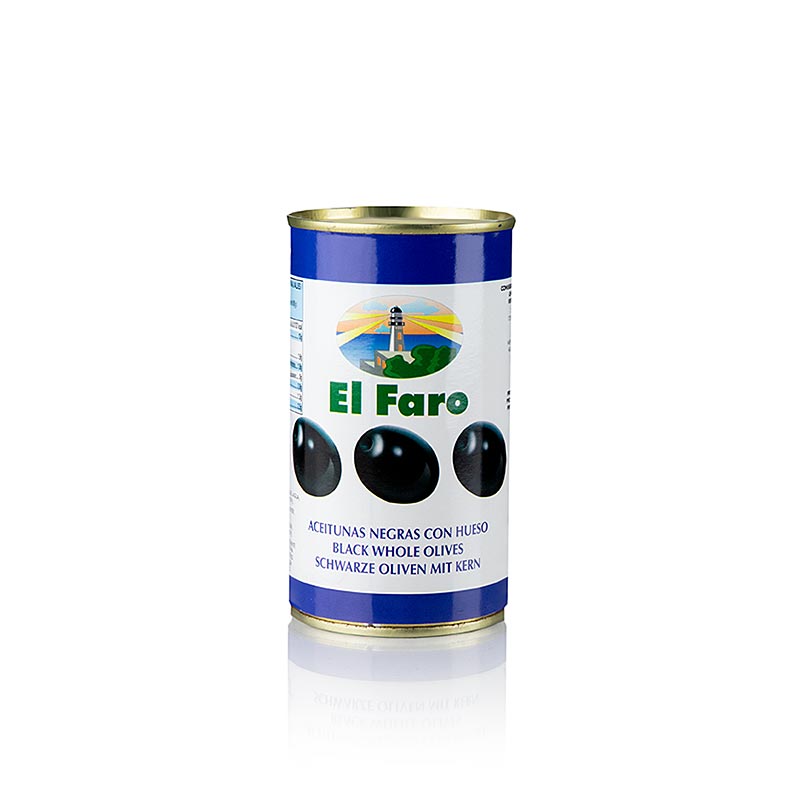 Olives noires, avec noyau, noircies, en saumure, El Faro, 350 g