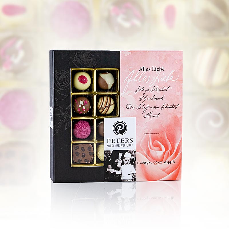 Mélange de truffes et de pralines, "Tout l'amour", avec alcool, Peters, 200 g, 16 pcs