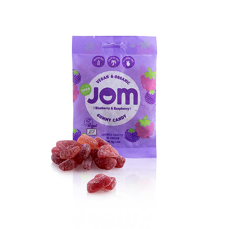 JOM - Caramelle gommose al mirtillo e lampone, vegano, biologiche, 70 g