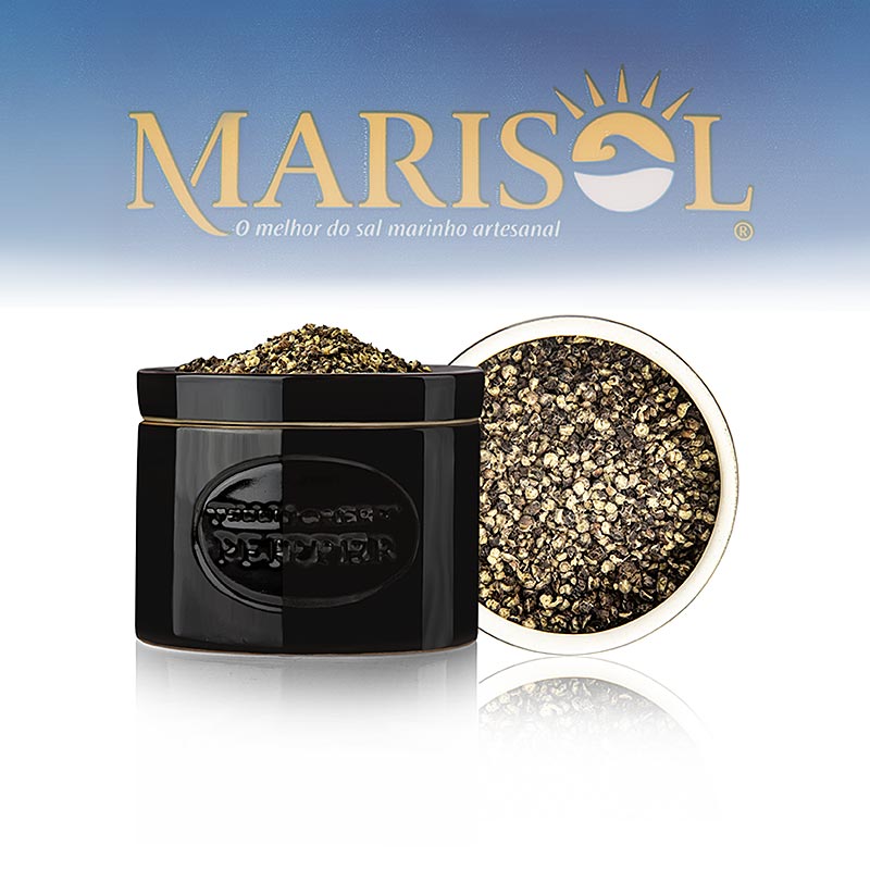 Tisch-Pfeffer-Gefäß Rund, Tellicherry Pfeffer, grob geschrotet, Marisol, BIO, 70 g