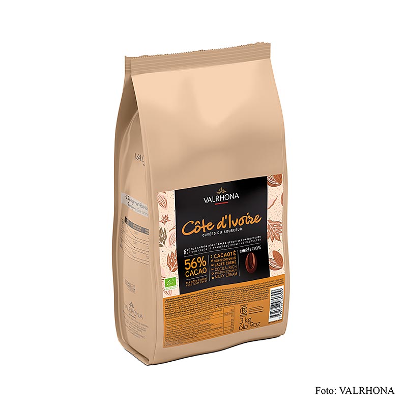 Valrhona Cuvée Côte d'Ivoire, couverture au lait, 56 % Cacao, callets (44772) BIO, 3 kg
