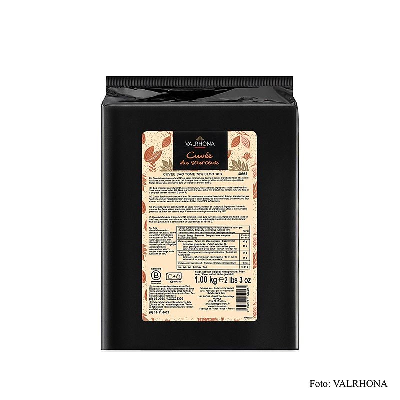 Valrhona Cuvee Sao Thome, dunkle Couverture, 76% Kakao, Block (12830), 1 kg | Couverture, Schoko - Formen, Schoko - Produkte | thungourmet
