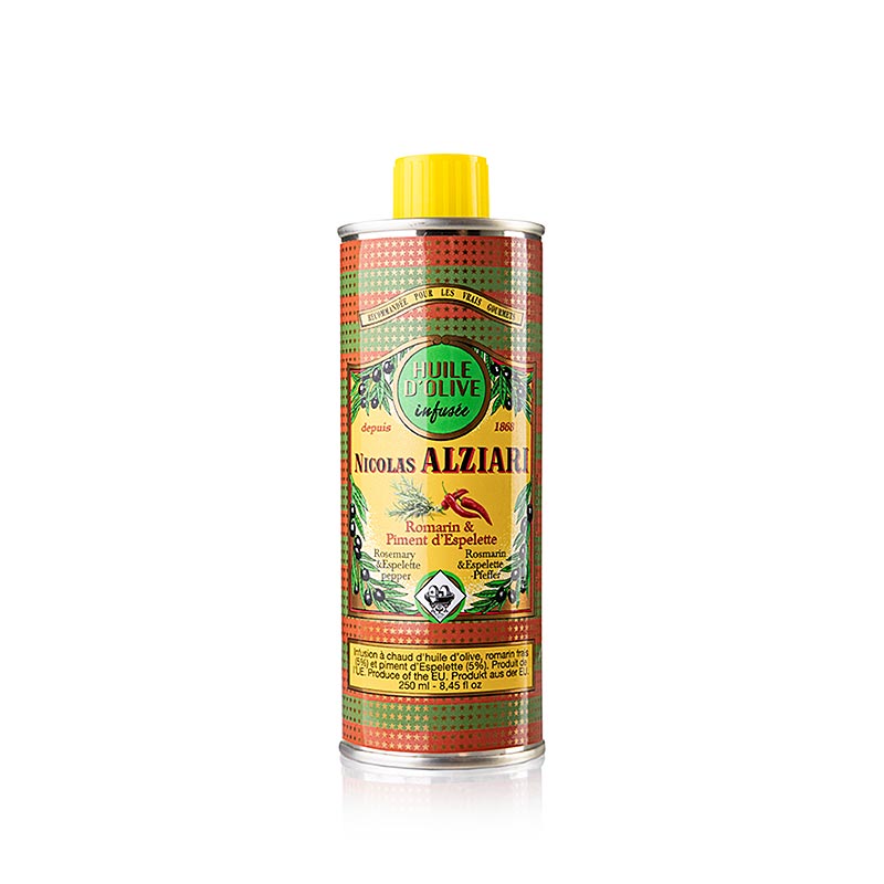 Huile d'olive Alziari Prestige, au romarin et au piment d'Espelette, 200 ml