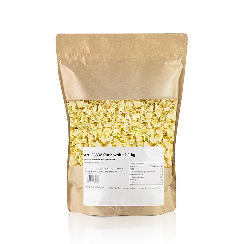 Schoko-Garnierraspel Blüte Weiß (Curls white), 1,1 kg