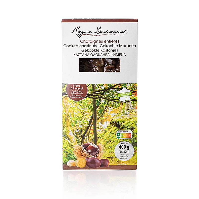Roger Descours Castagne intere, sbucciate, cotte, sottovuoto, 400 g, 2 x 200 g