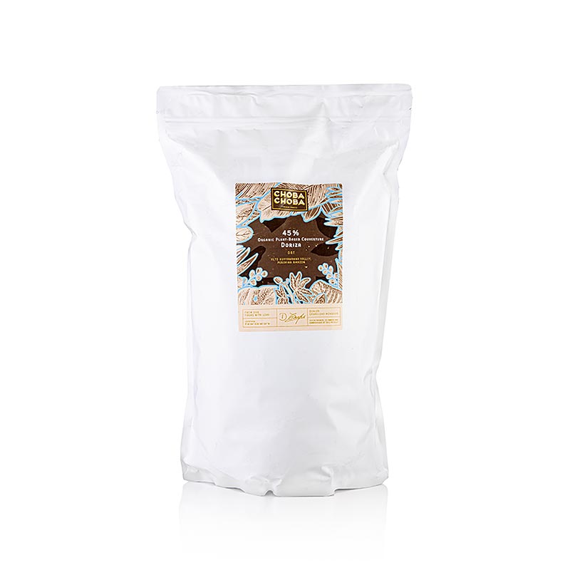 Doriza, copertura vegana, 45% Cacao, con avena, callets, Choba Choba, BIO, 3 kg