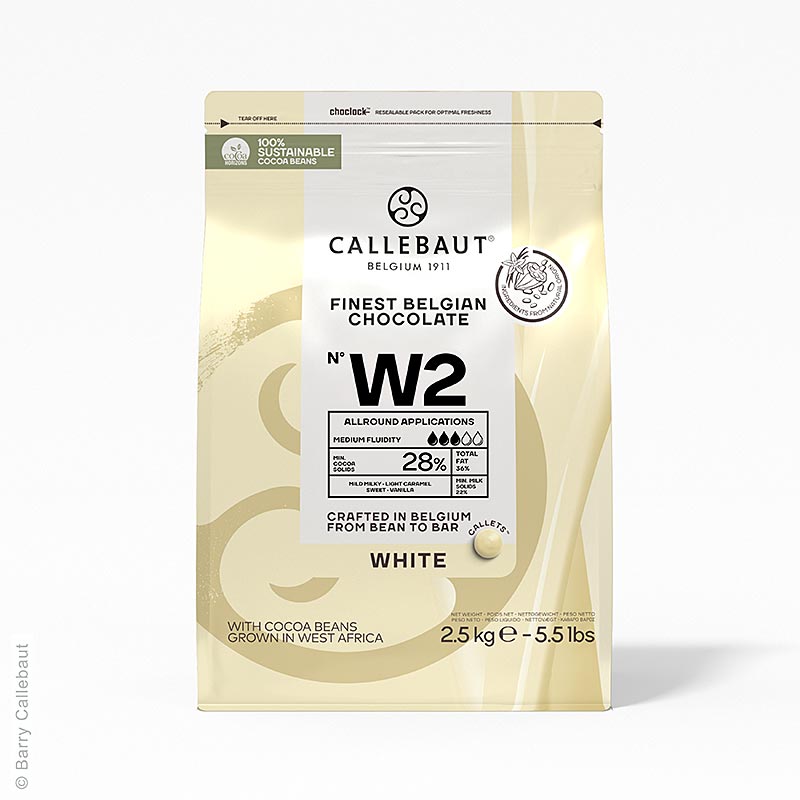 Callebaut - Weiße Schokolade, Callets, 28% Kakaobutter, 22% Milch, 2,5 kg