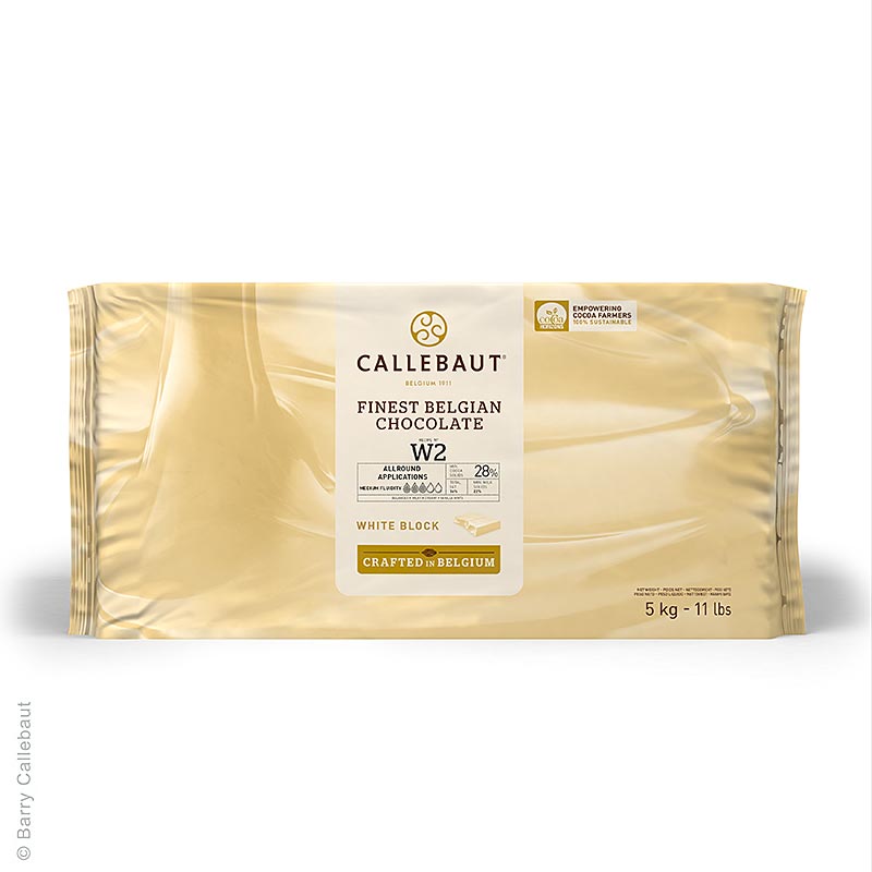 Callebaut - Cioccolato bianco, in blocchi, 28% di burro di cacao, 22% di latte, 5 kg