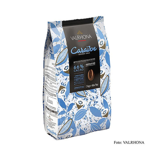 Valrhona Pur Caraïbes « Grand Cru », couverture noire, callets, 66 % Cacao, 3 kg