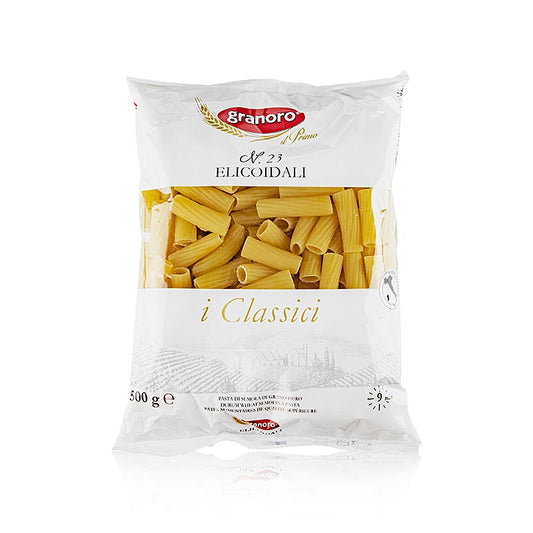 Granoro Rigatoni/Elicoidali, pasta corta a forma di tubetti, n. 23, 500 g