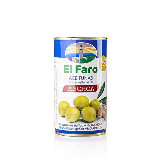 Olive verdi senza nocciolo con acciughe (ripieno di acciughe), El Faro, 350 g