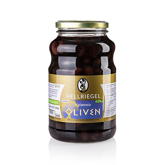Hellriegel - Schwarze Oliven, mit Kern, Kalamata-Oliven, extra large, in Lake, Jardinelle, 2,6 kg