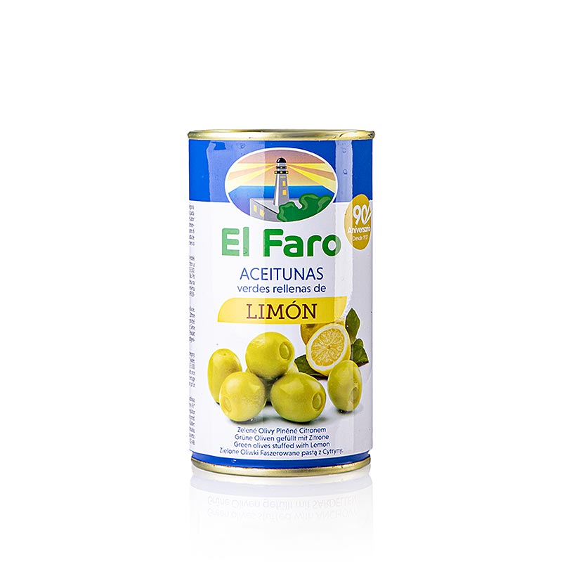 Olives vertes dénoyautées en saumure avec pâte de citron, El Faro, 350 g