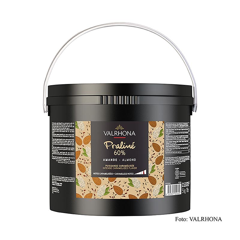 Valrhona - Pâte de praliné fine, 60 % d'amandes, notes intenses de noisette et de caramel, 5 kg
