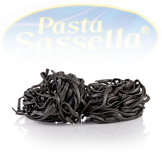 Tagliarini frais à l'encre de seiche, noirs, tagliatelles, 4 mm, Sassella, 500 g