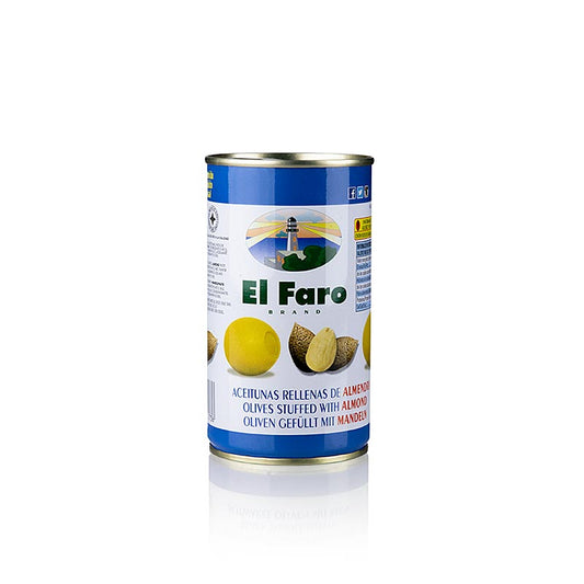 Olives vertes dénoyautées, aux amandes, en saumure, El Faro, 350 g