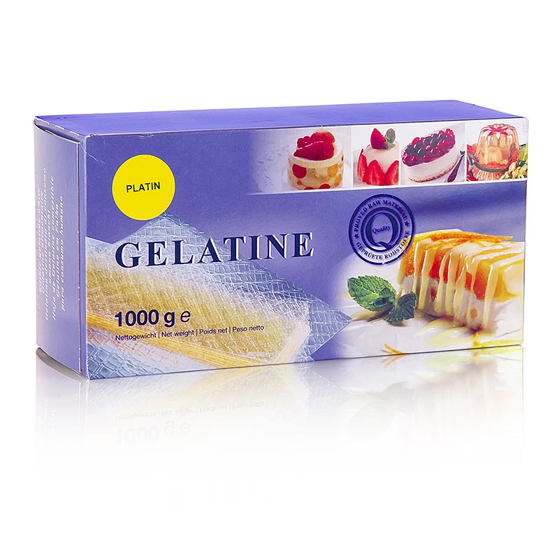 Gélatine en feuilles - Platin, 230 Bloom, 1 kg, env.580 pcs