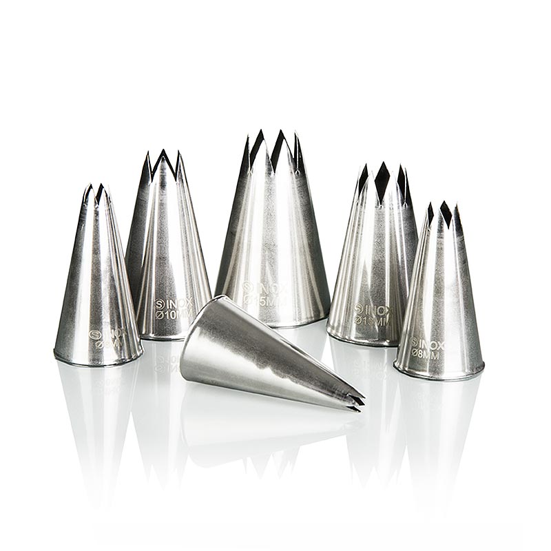 Matfer - Set di beccucci per sac à poche, a forma di stella, in metallo, 6 pezzi