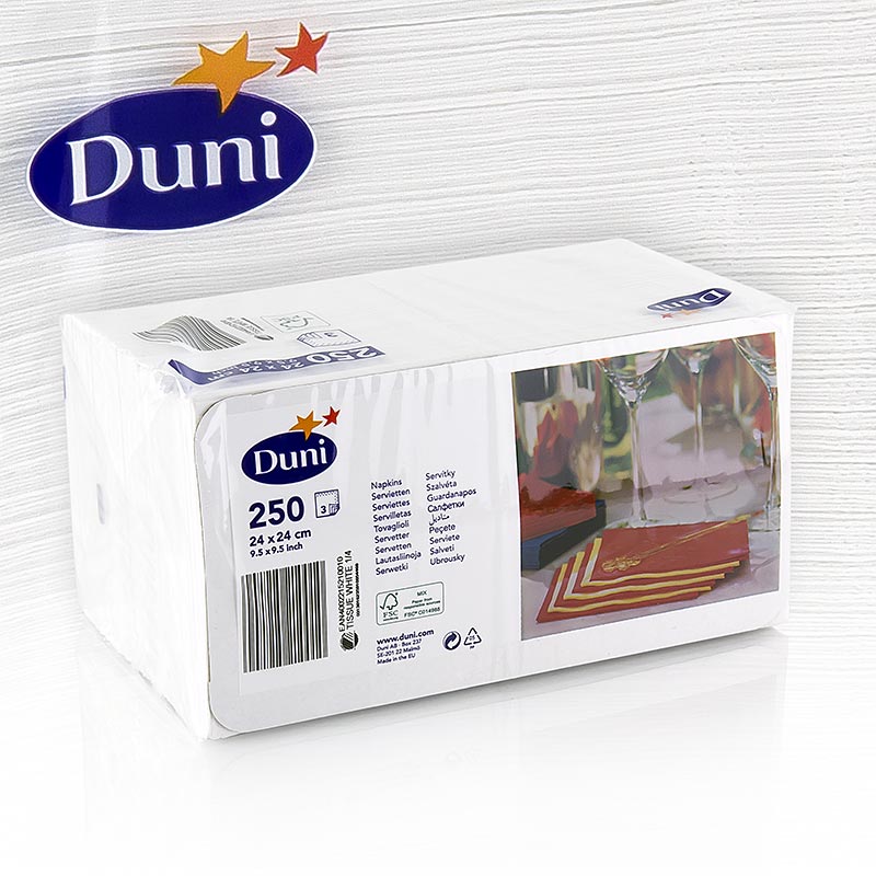 Duni - Cocktailservietten 3-lagig, weiß 12x12cm in 1/4 Falz, 250 St