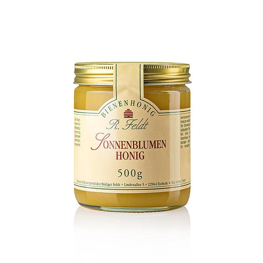 Imkerei Feldt - Sonnenblumen-Honig, sonnengelb, feincremig, mild aromatisch, 500 g