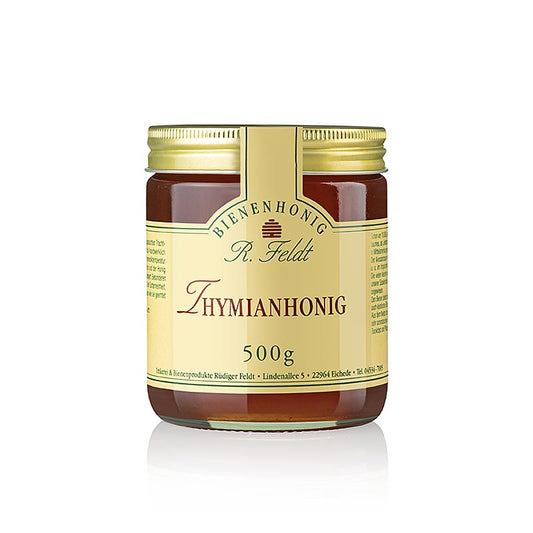 Imkerei Feldt - Thymian-Honig, wilder Bergthymian, kräuterartig, hocharomatisch, 500 g